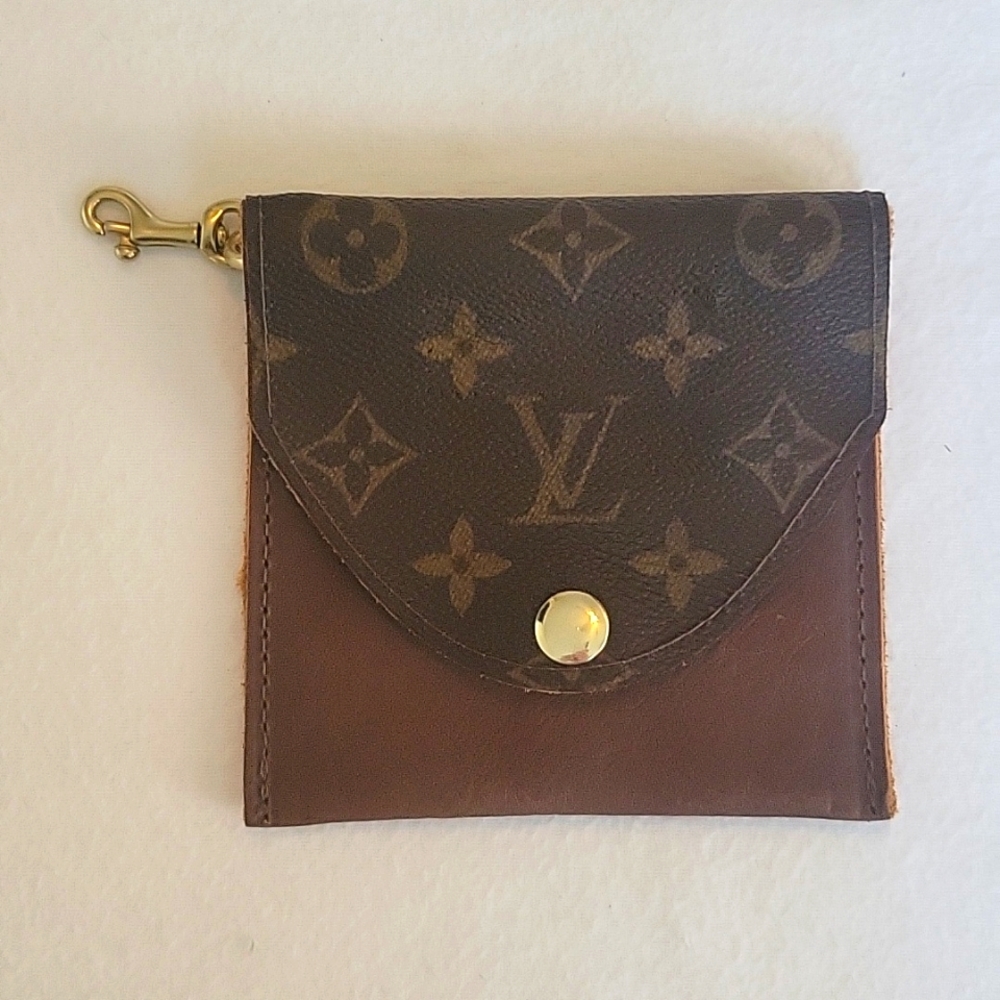 Authentic Re-purposed Louis Vuitton Card and Money Wallet with Brass key ring.